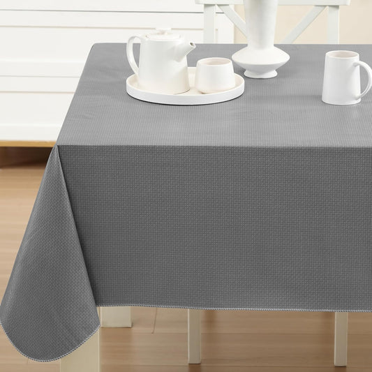 Newbridge Basketweave Vinyl Flannel Backed Tablecloth, 52 x 52 Inch Square, Grey, Basket Weave Textured Indoor Outdoor Waterproof Table Cover for Patio, Kitchen, Dining