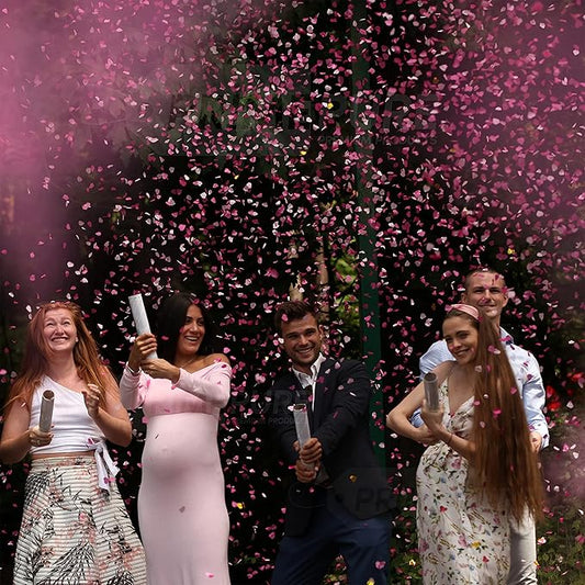 PrimePure Gender Reveal Confetti Cannon - Biodegradable Powder & Heart Shaped Confetti Poppers - Pink, 4 Pack - Baby Girl Gender Reveal Smoke Bombs - Powder Cannon Party Poppers Pink Party Supplies