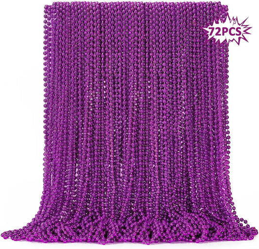 72PCS Mardi Gras Beads, Purple Bead Necklace Party Favors, 33" Beaded Necklaces Bulk, Festival Parade Throw Accessories for Halloween Mardi Gras Wedding Birthday Celebrations Decorations