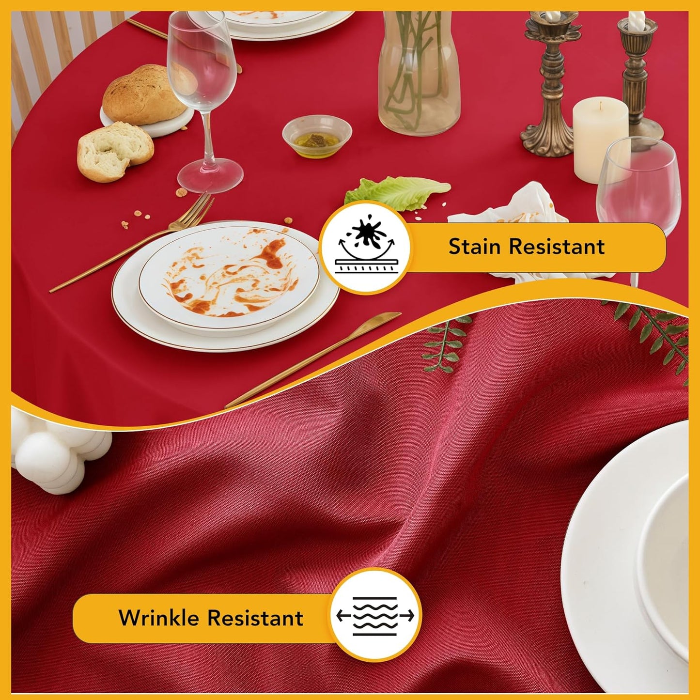 6-Pack Red Round Tablecloths, 132 Inches, Stain-Resistant Polyester for 6-8 Ft Round Tables - Washable Table Covers for Weddings, Banquets, Birthday Parties, Events