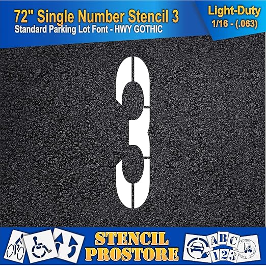 Pavement Stencils - 72 inch Single Number Stencil - 3-72" x 16" x 1/16" (63 mil) - Light-Duty