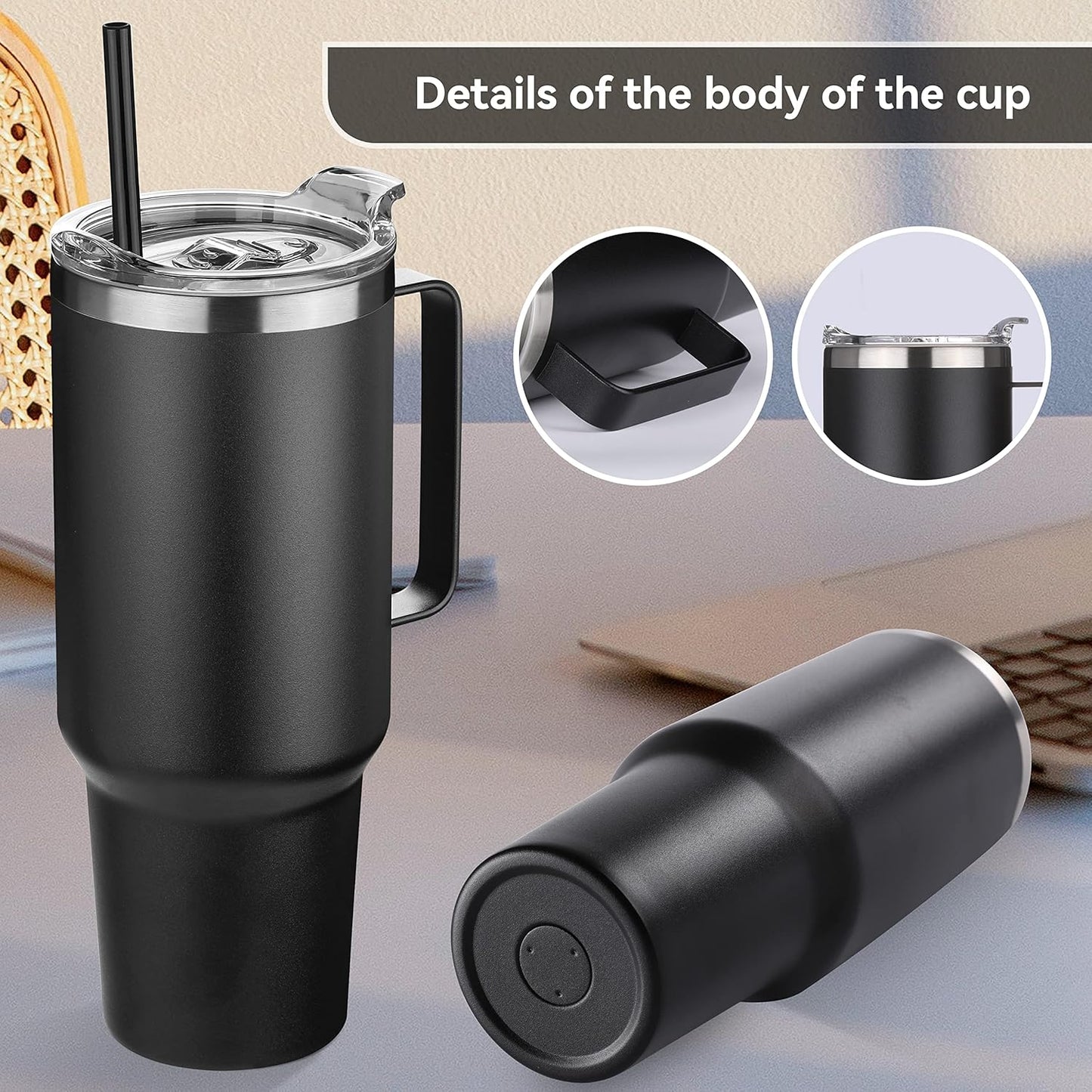 HASLE OUTFITTERS 40 oz Stainless Steel Tumbler with Handle, Vacuum Insulated Tumblers Bulk, Reusable Double Wall Travel Coffee Mug, Durable Powder Coated Water Bottle(Black, 1)