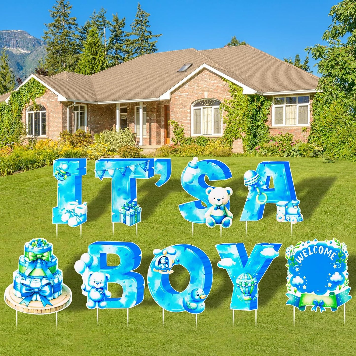 EASY JOY 9PCS Its A Boy Yard Sign Its A Boy Yard Signs with Stakes Blue It's A Boy Baby Shower Yard Sign for Gender Reveal Outdoor Garden Lawn Party