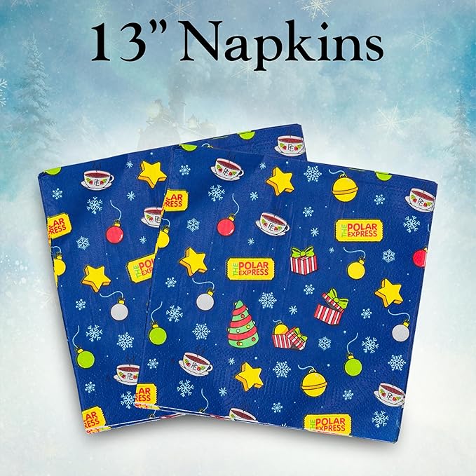Silver Buffalo The Polar Express All Aboard Christmas Holiday Train 32 Pack Partyware Disposable Paper Plates and Napkins