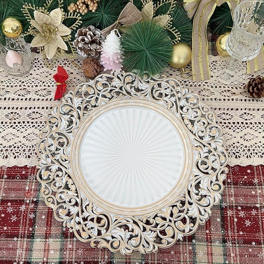 13inch Round Plastic Charger Plates,Set of 8,Charger Plates for Dinner,Wedding,Party,Event Decoration. (White gold edge) …