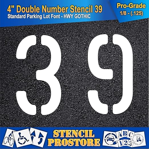 Pavement, Curb, and WheelStop Stencils - 4 inch Double Number Stencil - (39) - 4" x 5.5" x 1/8" (128 mil) - Pro-Grade