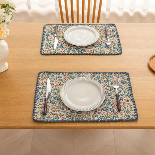 Boho Embroidery Table Runner Accessories Set of 6 Flower Fall Kitchen Dining Table Decoration for Home Party Decor 13x18inch