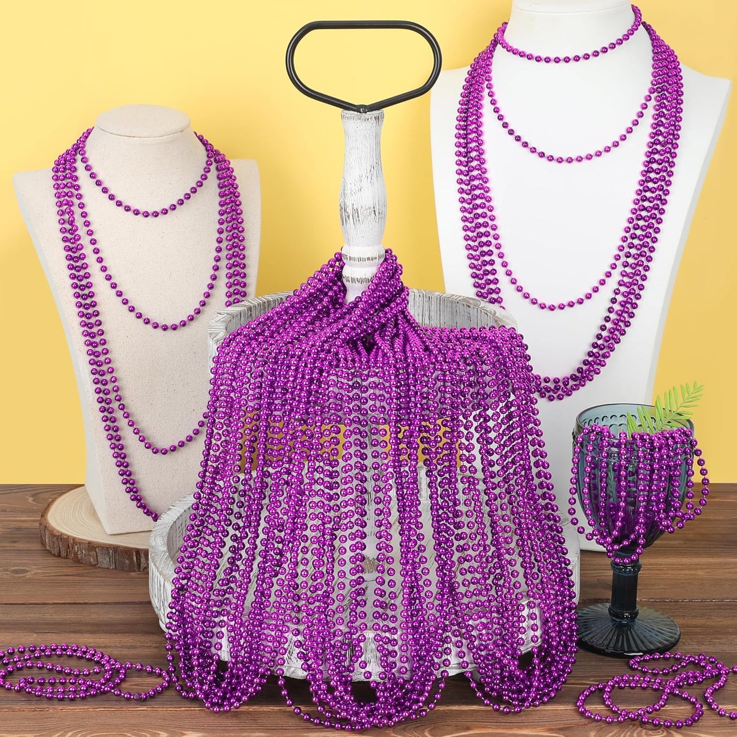 15PCS Mardi Gras Beads, Purple Bead Necklace Party Favors, 33" Purple Necklaces Festival Parade Throw Accessories, Halloween Mardi Gras Wedding Birthday School Activities Celebrations Decorations