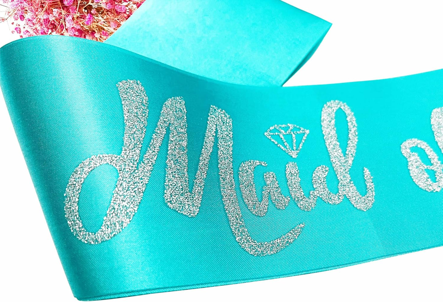 Maid of Honor Sash, Blue Sash with Silver Glitter Letter Bachelorette Party Sash for Bridal Shower Wedding Party Accessories Supplies Engagement Gifts