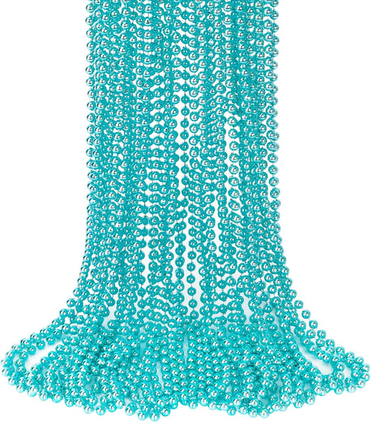 15PCS Mardi Gras Beads, Metallic Blue Teal Accessories Party Favors, 33" Mardi Gras Teal Beads Necklace Stuff, Festival Parade Throw Accessories for Wedding Birthday Gender Reveal Party Supplies