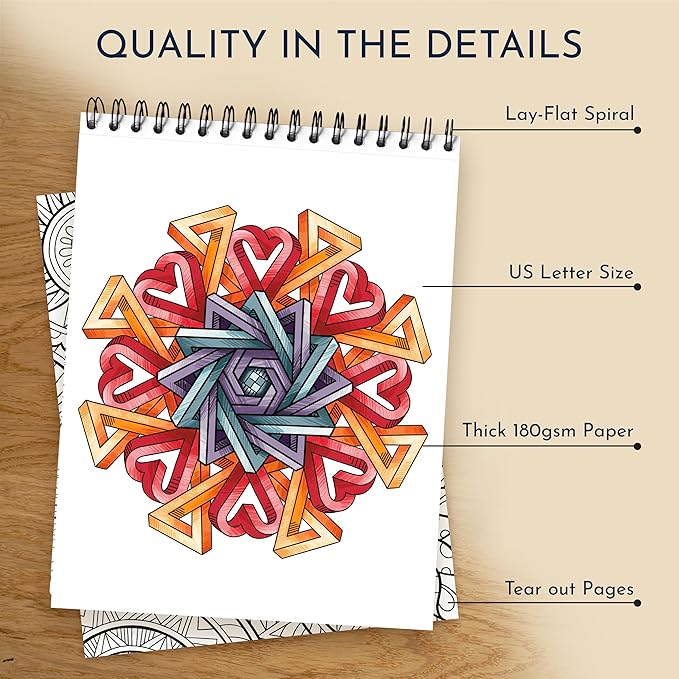 RYVE Mandala Coloring Book for Adults - 50 Unique Mandalas for Relaxation & Stress Relief - Adult Coloring Book Spiral Bound for Women and Men, Mindfulness Gifts for Women