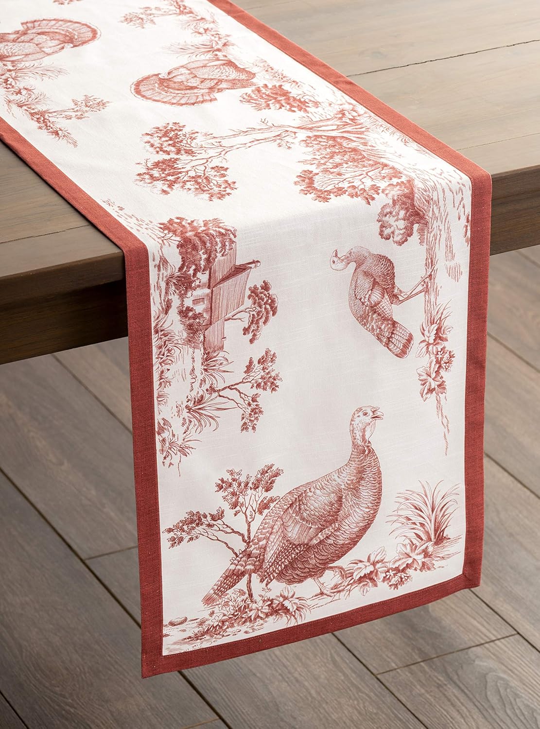 Maison d' Hermine Table Runner 100% Cotton Single Layer Table Runners 60 inches Long for Thanksgiving Christmas Decorations Home Kitchen Dining Party Wedding (Holy Jouy - Red, 14.5" x 60")