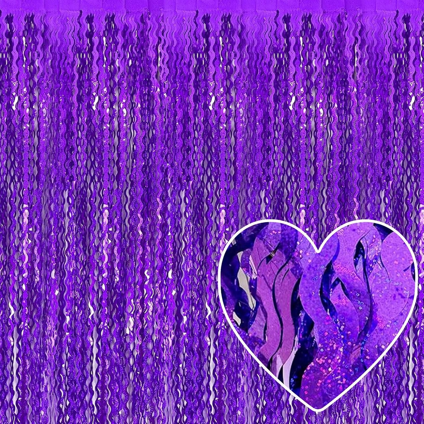 4 Pack Purple Fringe Curtain Backdrop 3.2Ft x 8.2Ft Metallic Tinsel Foil Fringe Streamers Background for Photo Booth, Easter, Mother's Day, Bachelorette, Wedding, Birthday Party Decoration