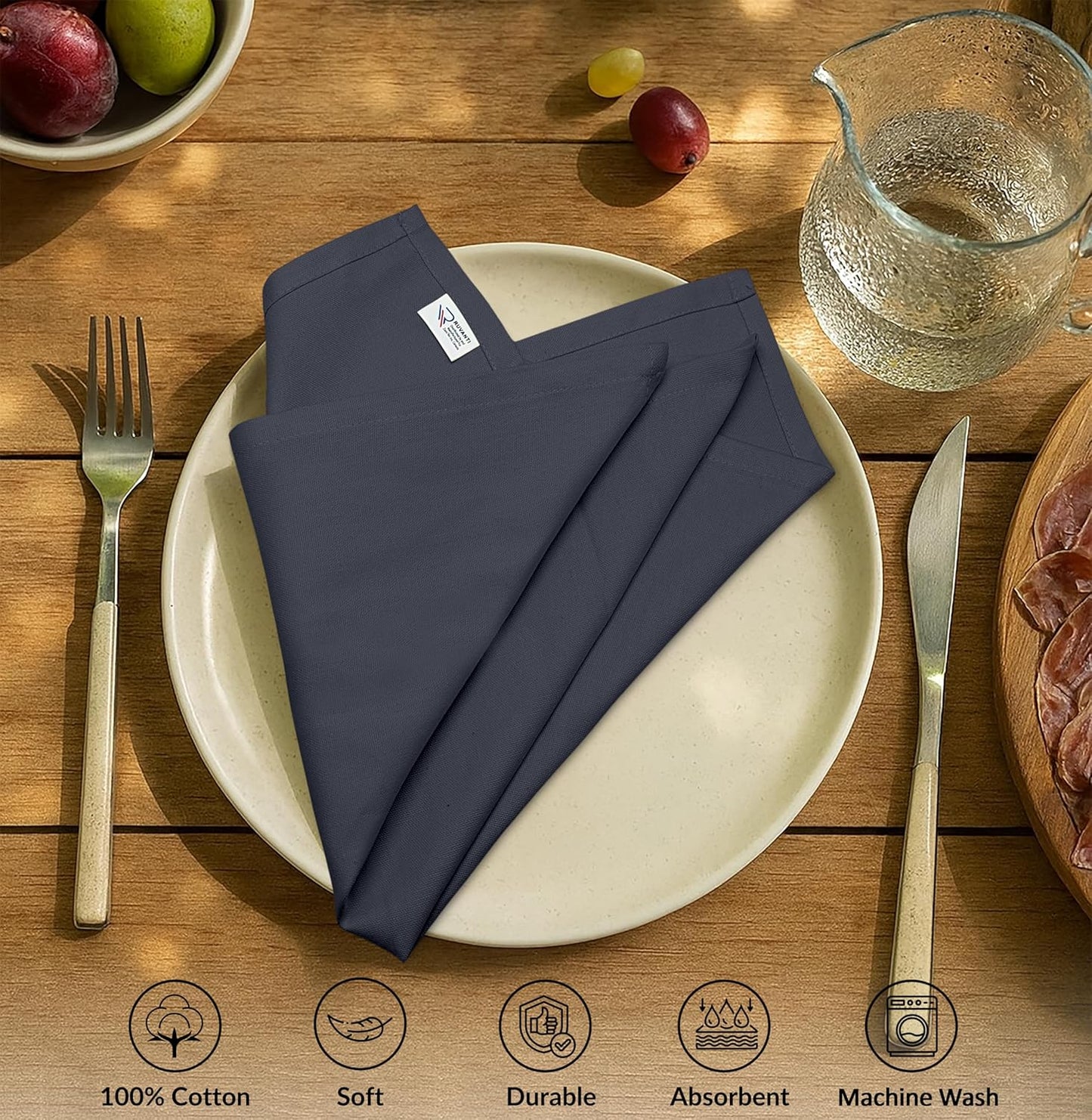 Ruvanti Premium Cloth Napkins Set of 12, 18x18 Inches, 100% Cotton, Washable, Soft & Absorbent, Perfect for Wedding, Christmas, ‎Thanksgiving Dinners - Ombre Blue