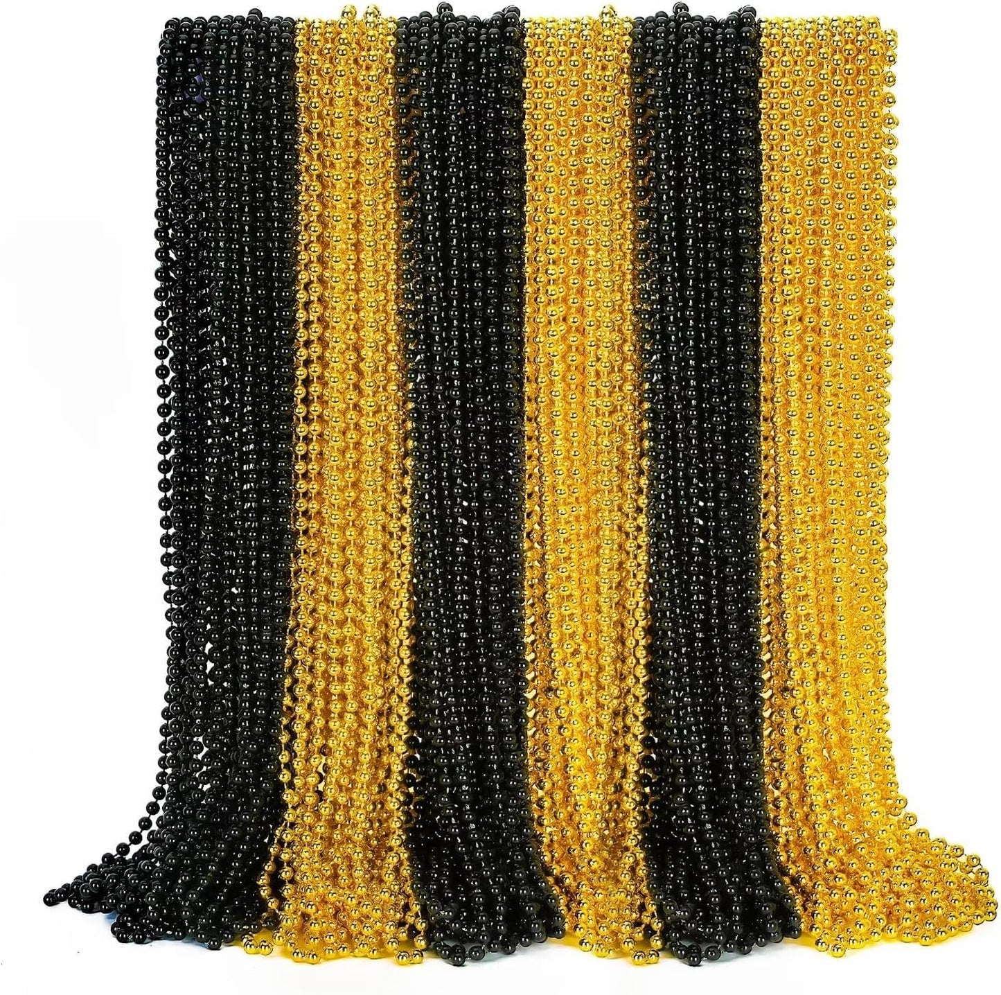 72PCS Bead Necklaces, Metallic Gold Black New Year Bead Party Favors, New Year Eve 33" Necklaces Costume, Parade Throw Accessories for New Year Wedding Birthday Celebrations Decorations