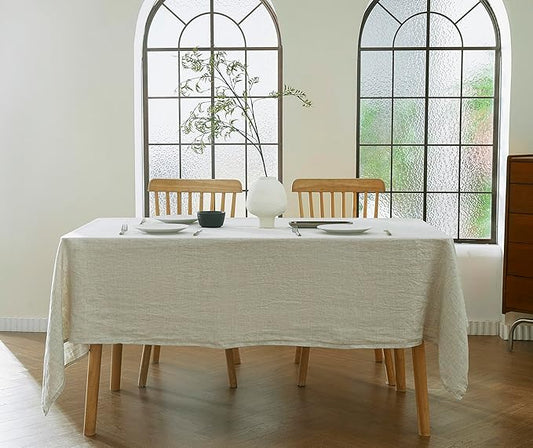 100% French Flax Linen Tablecloths Rectangle 120Lx60W Inch for Dinners, Parties, Easter, Halloween, Camping, Stone Washed, Textured, Machine Washable, 10-12 Sets (60''x120'', Natural Linen)