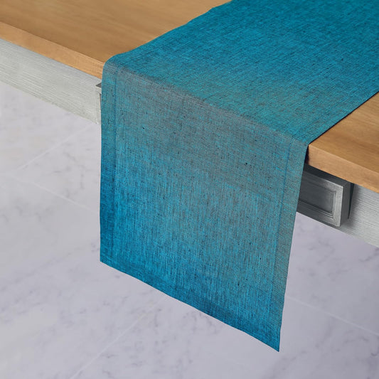 Solino Home Linen Table Runner 156 Inches Long - Athena, 100% Pure Linen Chambray Teal 14 x 156 Inch Table Runner for Dining, Fall, Autumn