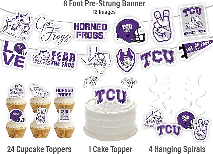 TCU Party Supplies for Football, Birthday Gift, Graduation Party Banner and Cake Toppers (42 Pieces) (TCU Horned Frogs)