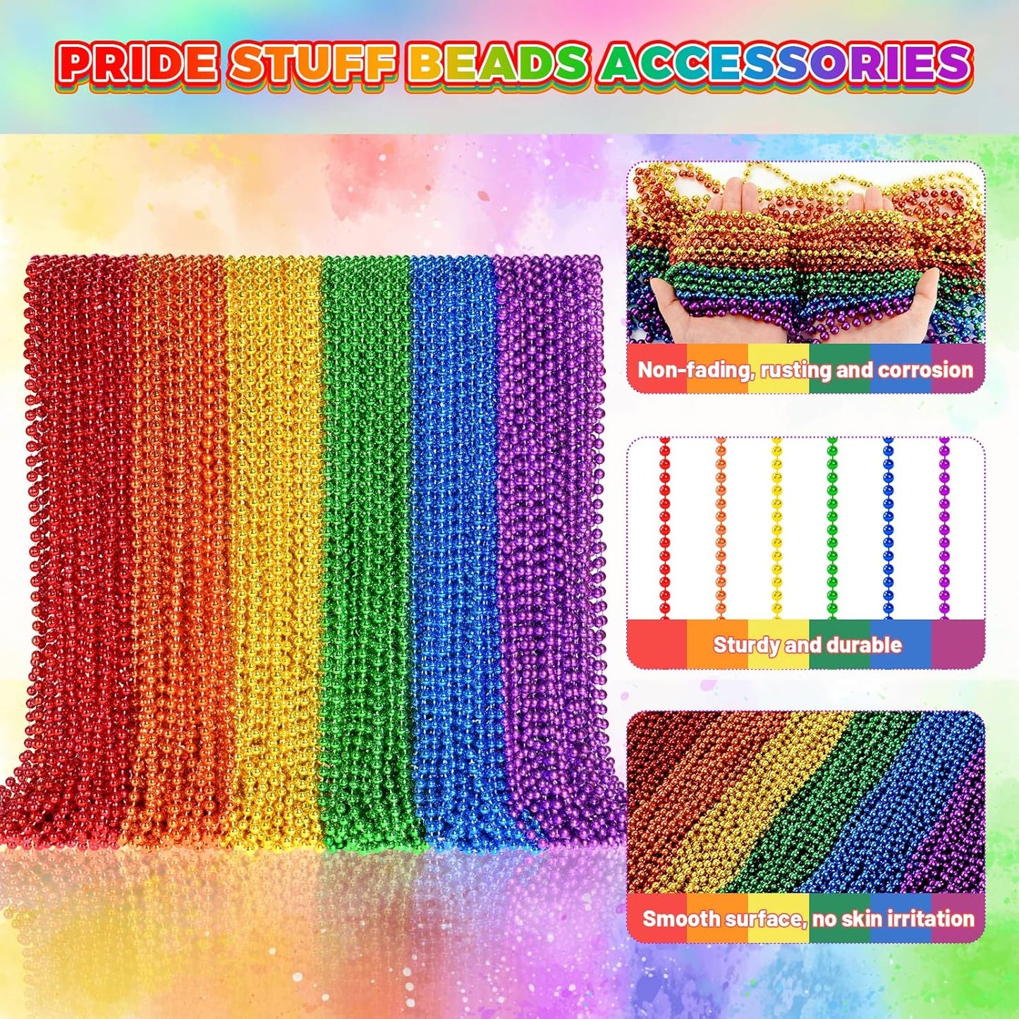SHAOQINLIN 144 PCS Pride Bead Necklace, Pride Accessories, LGBTQ Rainbow Beads Necklaces Bulk, Pride Beads Stuff for Gay Lesbian Pride Month Parade Throws in 6 Colors