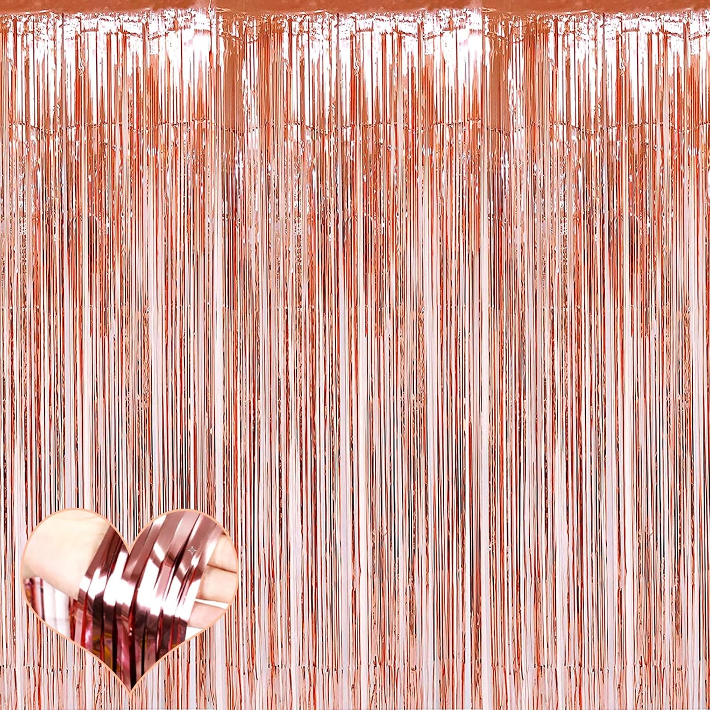 4 Pack Rose Gold Fringe Curtain Backdrop, 3.2Ft x 9.8Ft Metallic Tinsel Foil Fringe Streamers Background for Photo Booth Birthday Wedding Baby Shower Carnival Easter Mother’s Day Party Decorations