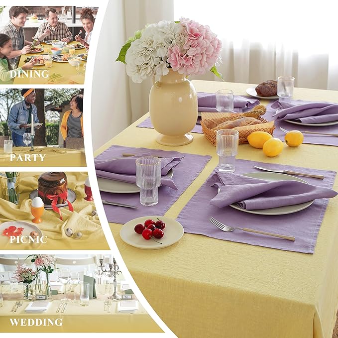 Linen World Vintage Tablecloths 60x108 Inch,100% French Linen Tablecloth,Classic Vintage Washed Table Cloths for Kitchen,Outdoor,Weddings,Decorative Thanksgiving Christmas,Mellow Yellow