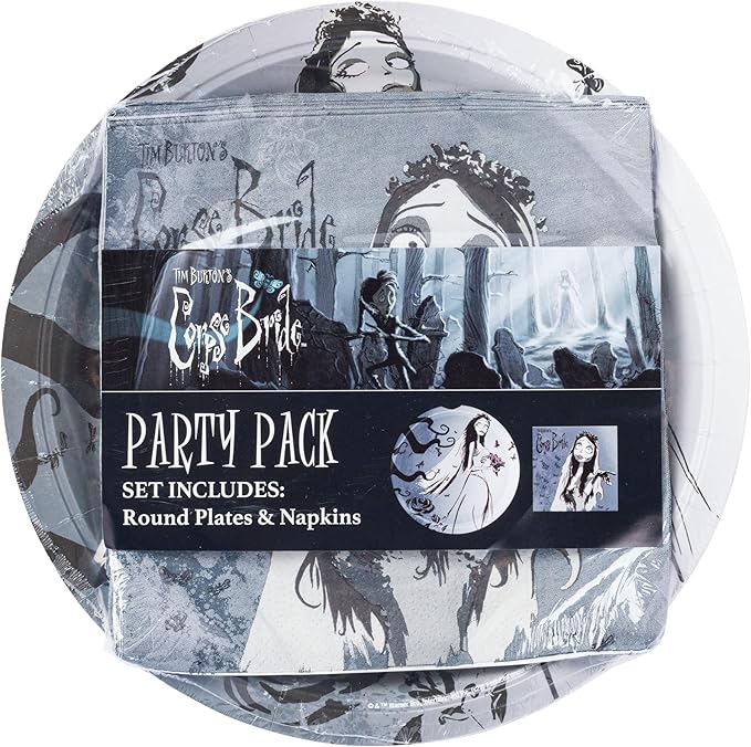 Silver Buffalo Tim Burton's Corpse Bride 32 Pack Partyware Disposable Paper Plates and Napkins