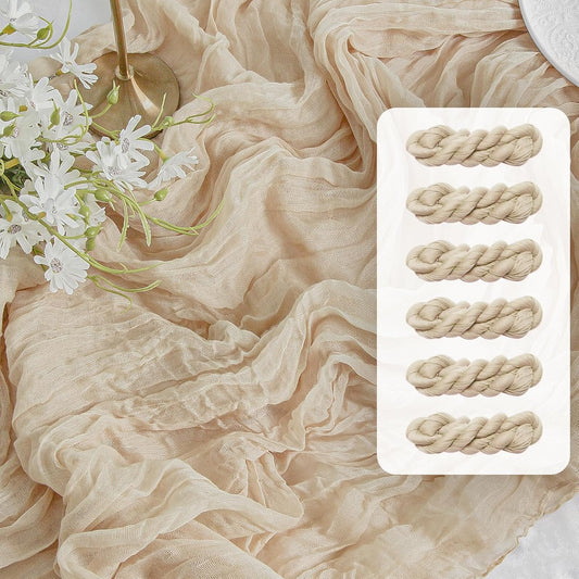 FEXIA 6 Pack Beige Gauz Table Runner 35x120 Inches for Centerpiece Table Decorations Ivory Cheesecloth Rustic Boho Table Runner for Bridal Shower Wedding Party First Communion Centerpiece Engagement