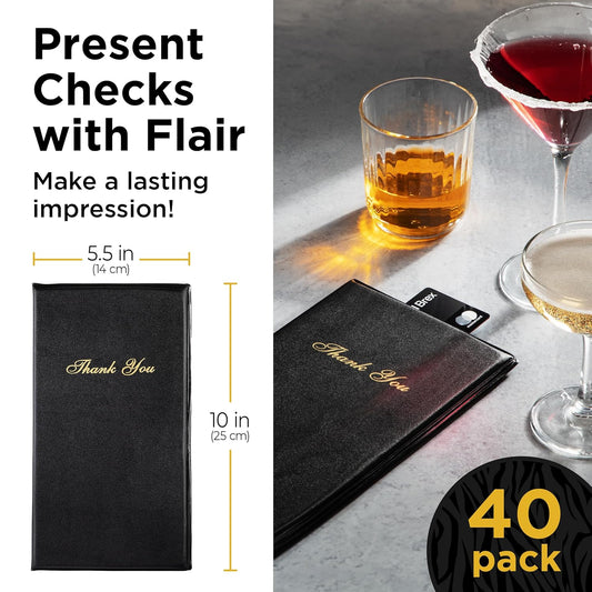 Gold Lion Professional Check Presenters for Restaurants - Black Server Checkbooks with Thank You Imprint for Smooth Payment Transactions, Restaurant Payment Book, and Foldable Tray Holders - 10 Pack