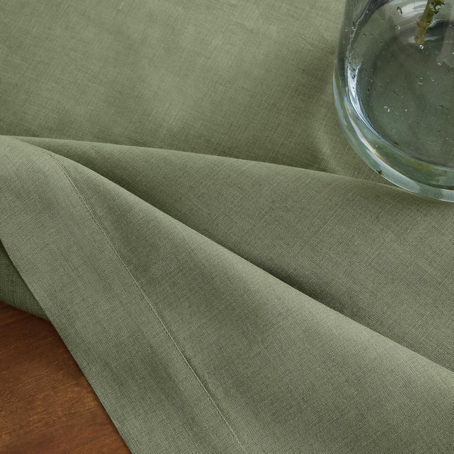 Solino Home Linen Square Tablecloth 52 x 52 Inch - 100% Pure Linen Oil Green Table Throw - Fete, Machine Washable Table Cloth for Fall, Autumn, Thanksgiving, Christmas
