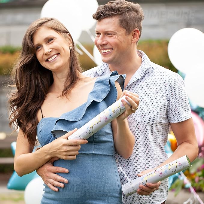 PrimePure Gender Reveal Confetti Cannon - Butterfly Confetti Popper & Biodegradable Powder Cannon - Blue, 4 Pack - Baby Boy Gender Reveal Smoke Bombs Baby Powder Blue Paper Party Poppers