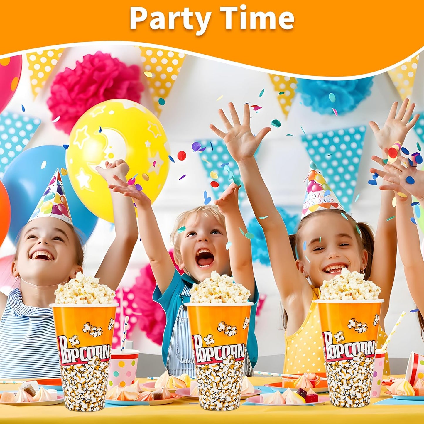 Plastic Popcorn Containers Retro Style Small Reusable Popcorn Buckets for Movie Night-6 Pack