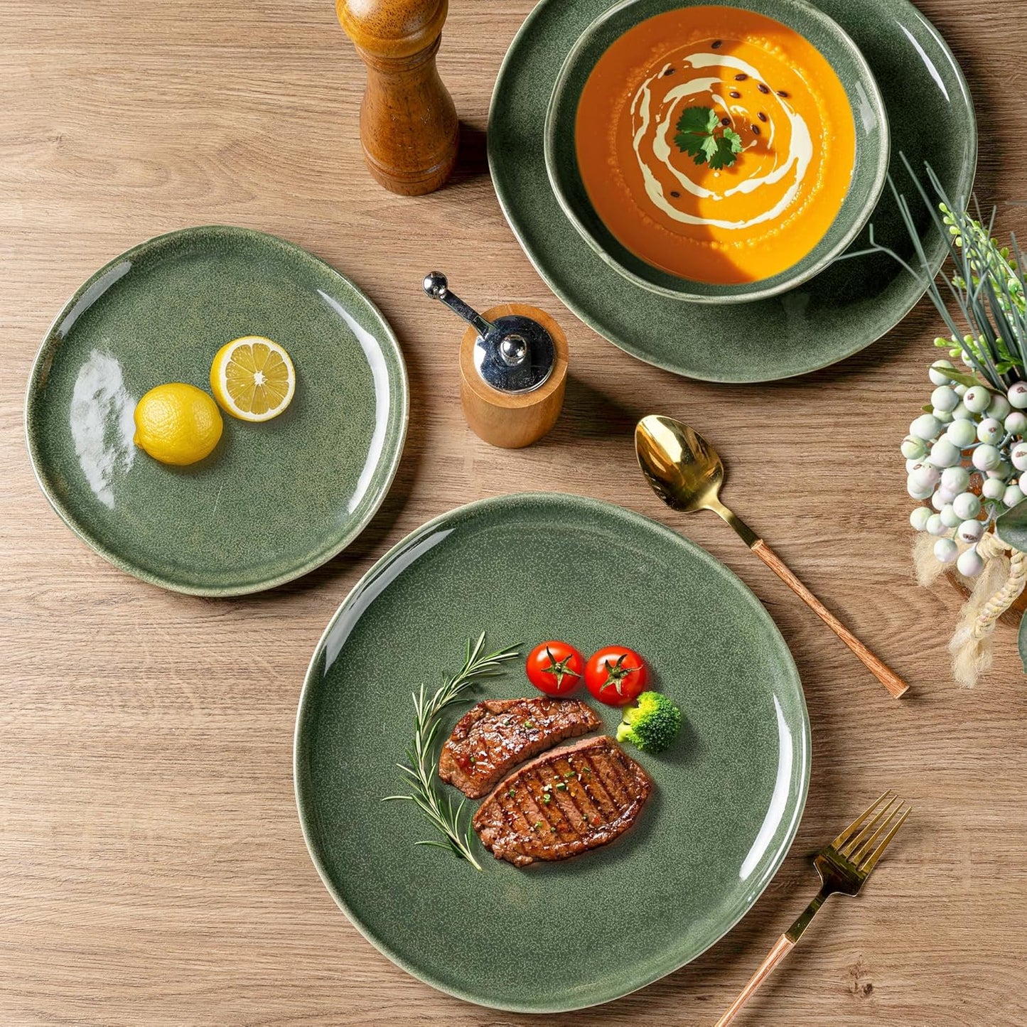 AmorArc Ceramic Dinnerware Sets,Handmade Reactive Glaze Stoneware Plates and Bowls Set,Highly Chip and Crack Resistant | Dishwasher & Microwave Safe Dishes Set,Service for 8 (24pc)