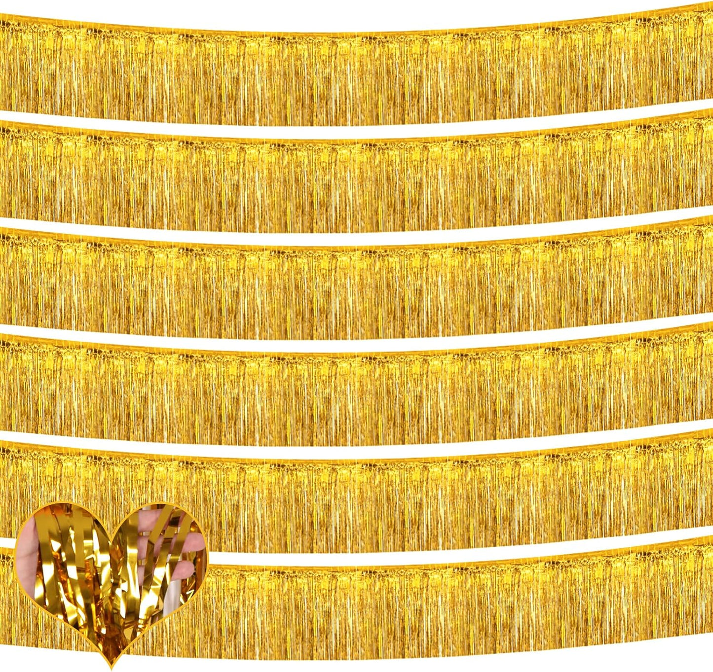 6 Pack 10 Feet Foil Fringe Garland Metallic Tinsel Banner Wall Hanging Curtain Streamers Backdrop for Parade Floats Bachelorette Wedding Birthday Party Thanksgiving Christmas Decorations(Gold)