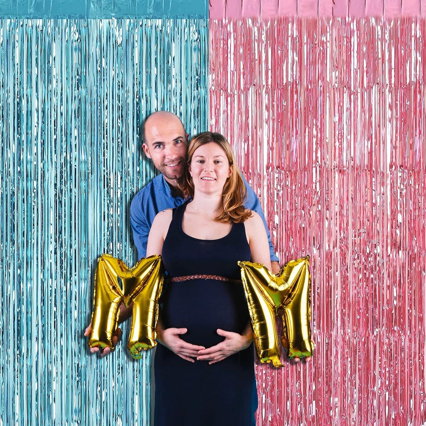 4 Pack Pink Blue Foil Fringe Curtain Backdrop, 3.28Ft x 9.8Ft Metallic Tinsel Foil Fringe Streamers Curtains for Photo Booth, Wedding Birthday Baby Shower Gender Reveal Boy or Girl Party Decoration