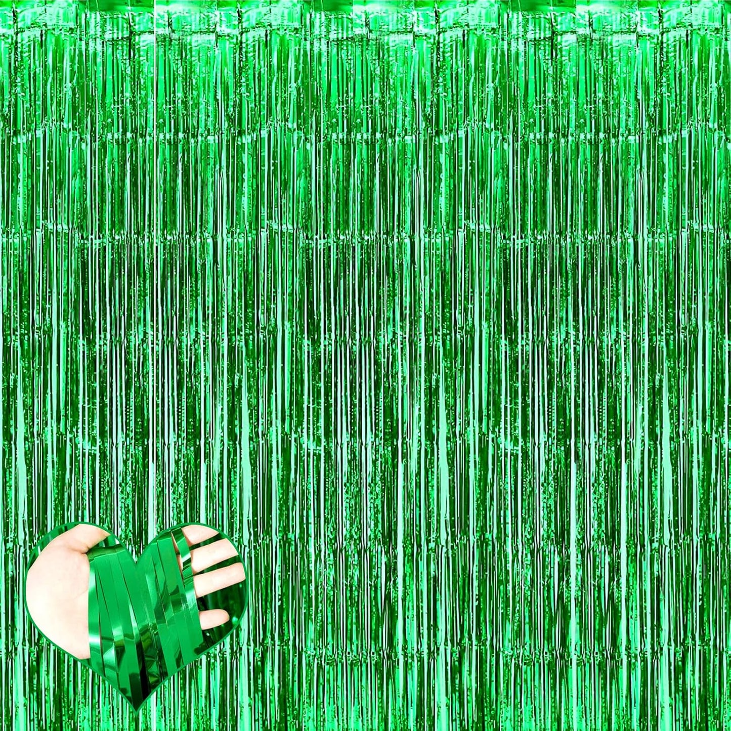 4 Pack Green Fringe Curtain Backdrop, 3.2Ft x 6.6Ft Metallic Tinsel Foil Fringe Streamers Background for Photo Booth Birthday Wedding Baby Shower Carnival Easter Mother’s Day Party Decorations