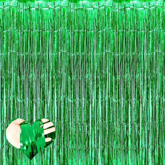 4 Pack Green Fringe Curtain Backdrop, 3.2Ft x 6.6Ft Metallic Tinsel Foil Fringe Streamers Background for Photo Booth Birthday Wedding Baby Shower Carnival Easter Mother’s Day Party Decorations