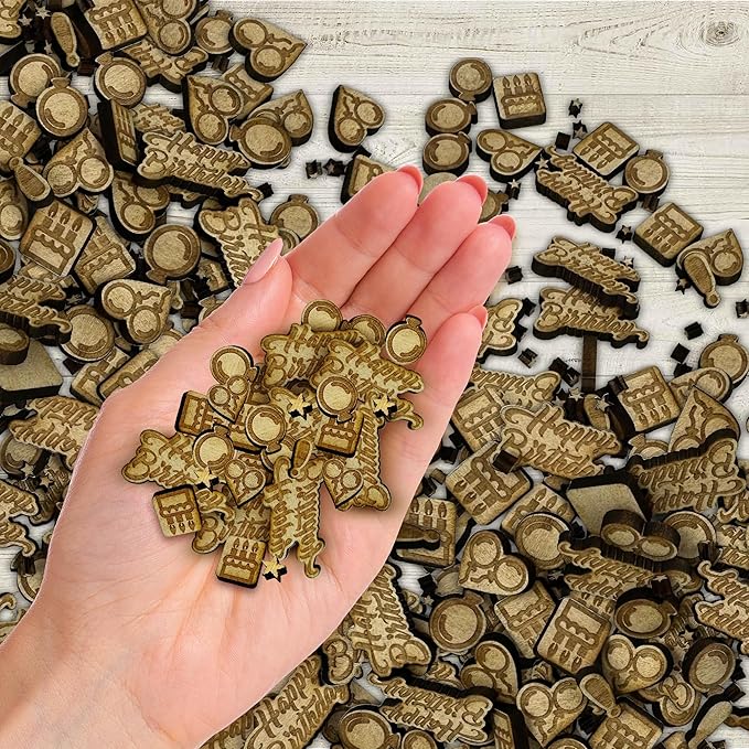 Confetti - Engraved Wood - Rustic Wooden Wedding Decor Party Table Scatter Decorations (Happy Birthday)