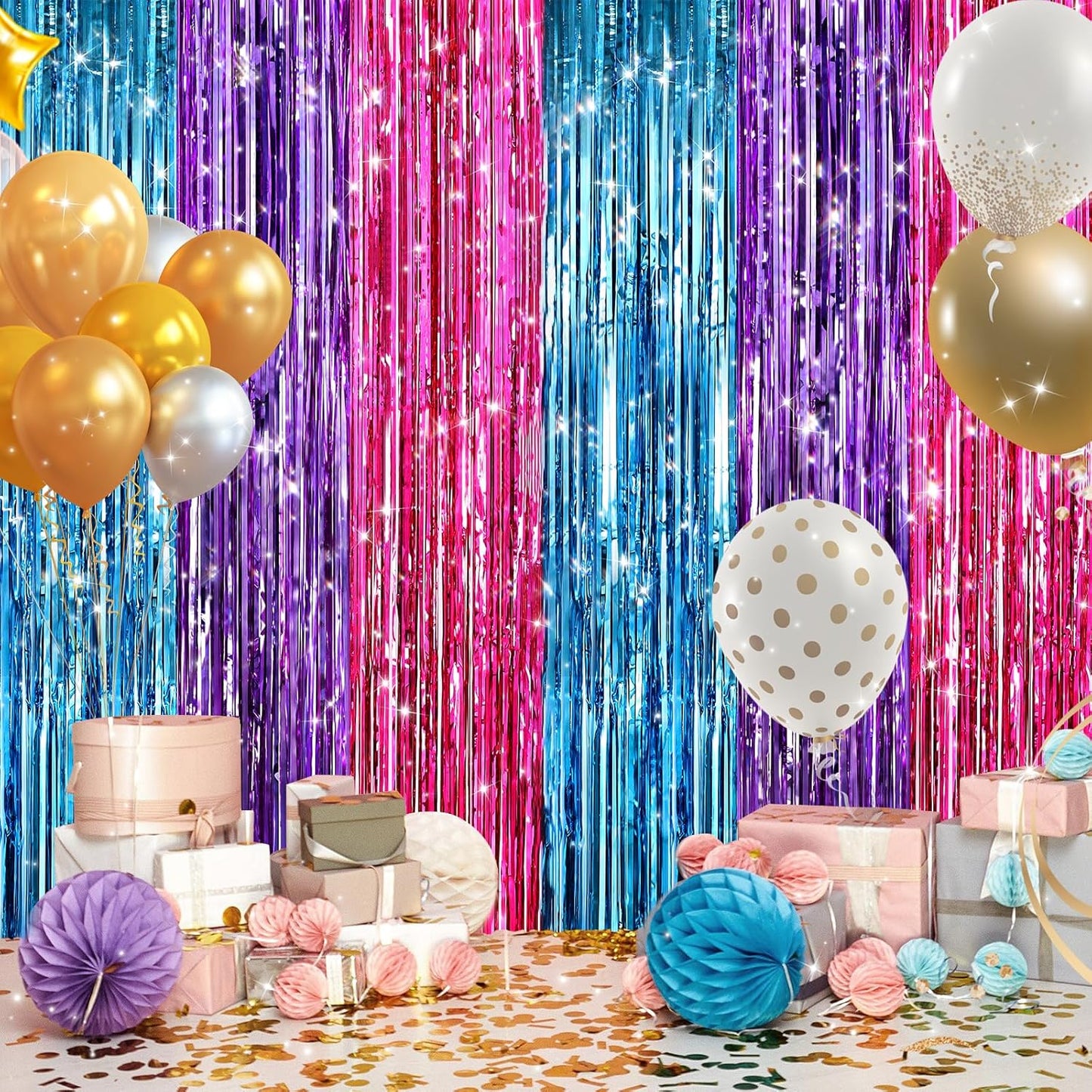 2Pack Blue Purple Pink Party Streamers, Blue Metallic Tinsel Streamers for Birthday Wedding Party Decors Graduation Baby Shower, Photo Booth Props for Bachelorette Decors Xmas Halloween Party Backdrop
