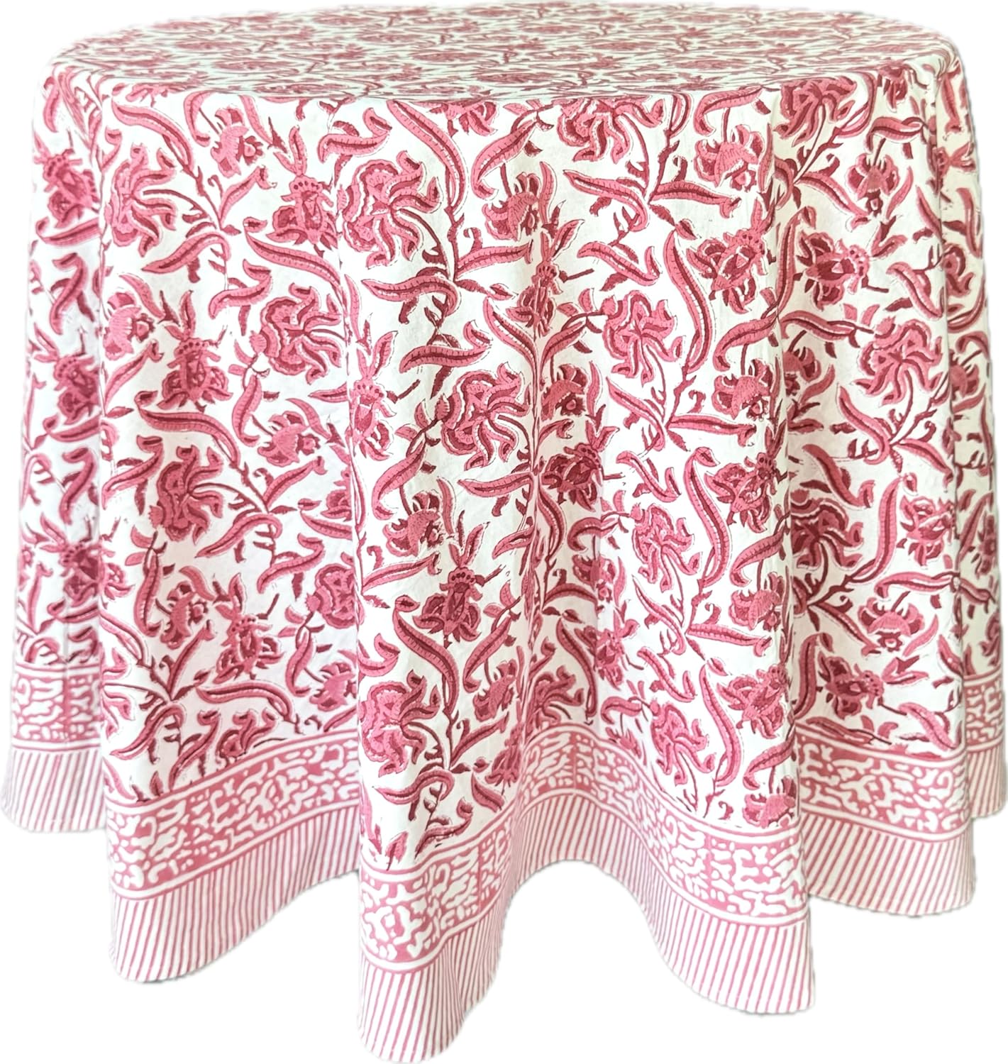 ATOSII Red Bloom 100% Cotton Round Boho Fall Tablecloth, Handblock Floral Table Cloth Linen for Kitchen Dining I Parties Wedding Outdoors Easter Thanksgiving I Fall Home Decor 60" Inches Round