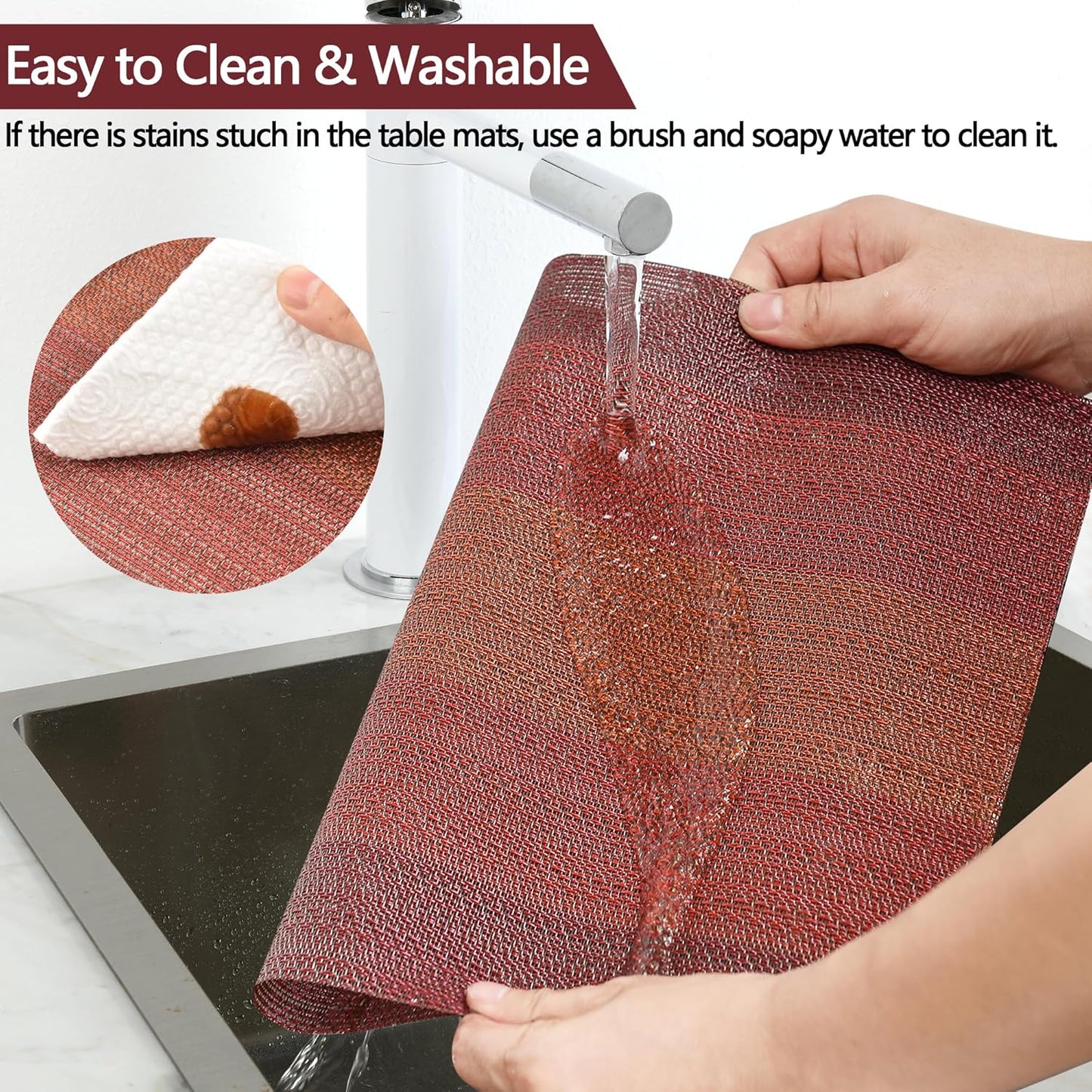 SLKQG Placemats Set of 6 - Easy Clean Washable Vinyl Placemats - Wipeable Heat Resistant Table Mats for Dining Table - 17.7x11.8 Inch (6, Red Gradient)