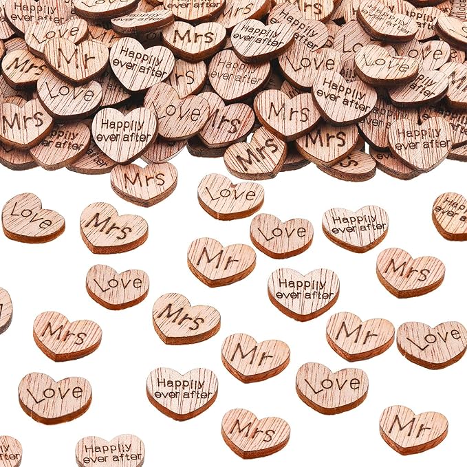 Blulu 1000 Pcs Small Wooden Heart Confetti for Craft Rustic Wedding Table Love Heart Centerpieces Decorations Mr Mrs Love Cake Decoration Gift for DIY Wedding Party Table Cake(Romantic Style)