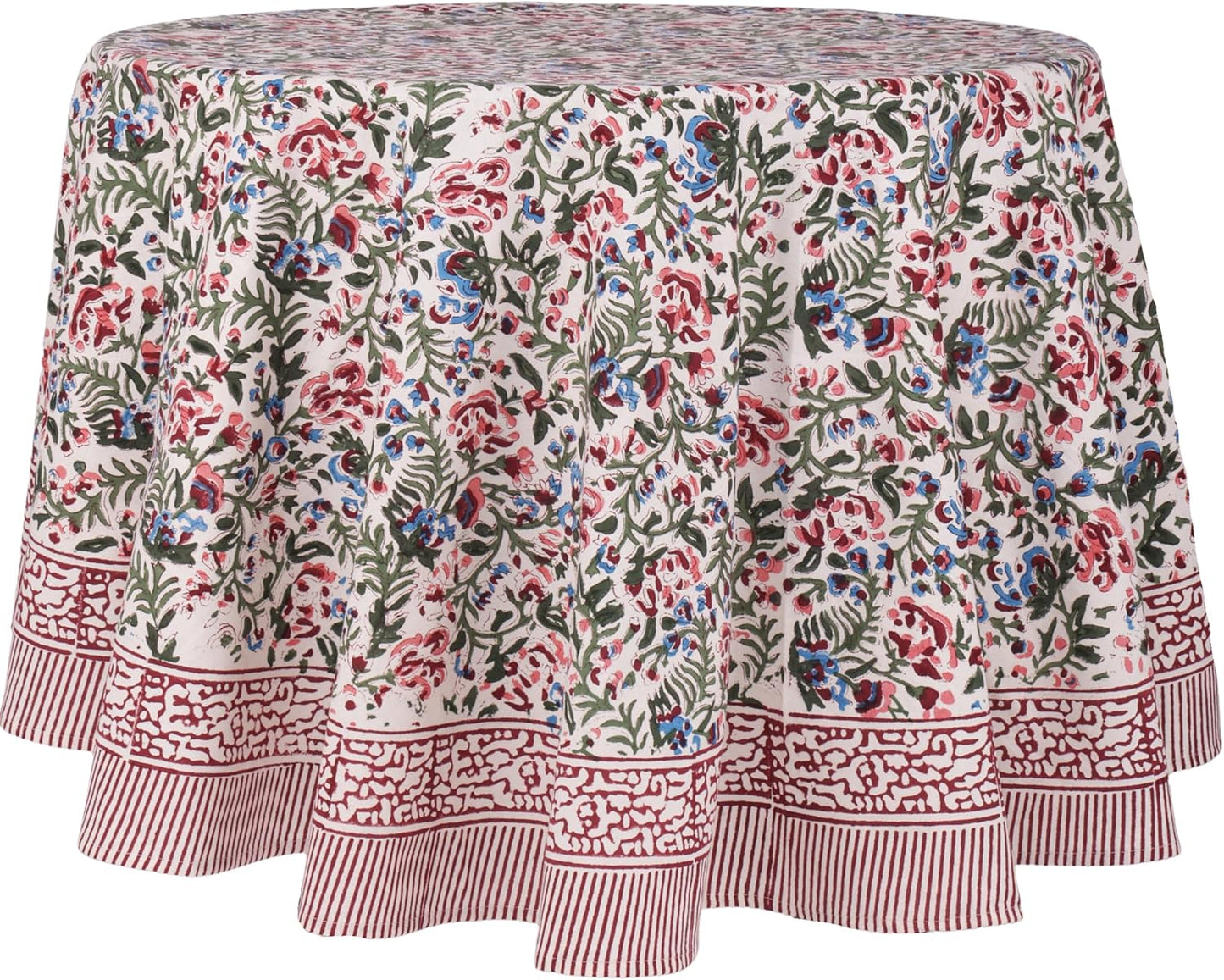 ATOSII Ambrosia 100% Cotton Round Boho Fall Tablecloth, Handblock Floral Table Cloth Linen for Kitchen Dining I Parties Wedding Outdoors Christmas Thanksgiving I Fall Home Decor 90" Inches Round