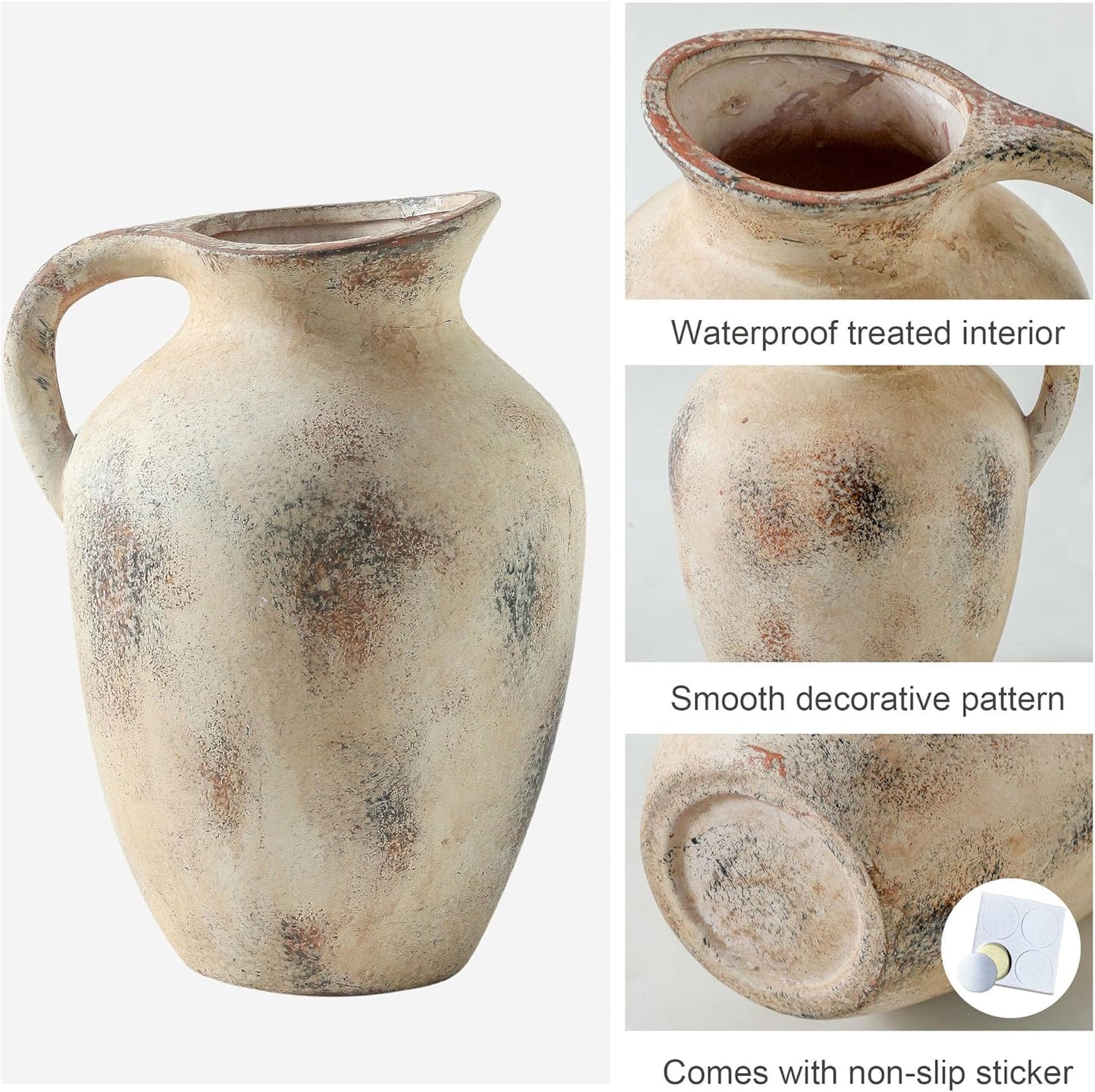 Vintage Farmhouse Pottery Vase, 9.7 inch Handcrafted Decorative Ceramic Vase for Home, Dining Table, Bathroom, or Bookshelf Accents