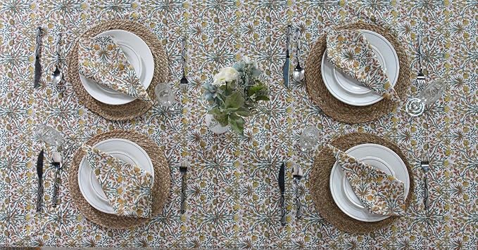 Ridhi - Goldenrod Yellow Hand Block Print Cotton Cloth Dinning Table Cover Wedding Farmhouse Thanks Giving Christmas Spring Tablecloth 4 Seater 60x60 Inches