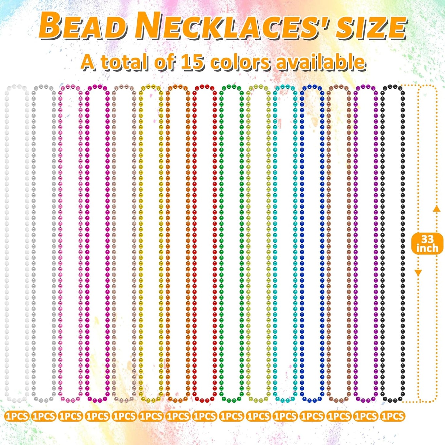 15PCS Mardi Gras Beads, Metallic 15 Kinds Beads Necklace Party Favors, 33" Colorful Mardi Gras Necklace Accessories Bulk, Festival Parade Throw Decorations for Wedding Birthday Celebrations