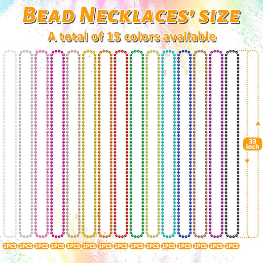 15PCS Mardi Gras Beads, Metallic 15 Kinds Beads Necklace Party Favors, 33" Colorful Mardi Gras Necklace Accessories Bulk, Festival Parade Throw Decorations for Wedding Birthday Celebrations