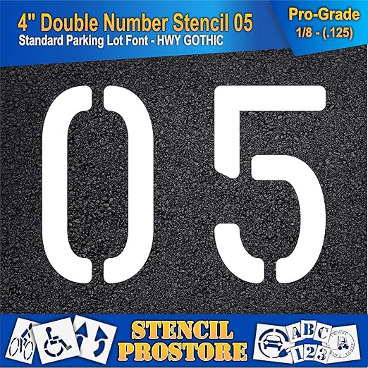 Pavement, Curb, and WheelStop Stencils - 4 inch Double Number Stencil - (05) - 4" x 5.5" x 1/8" (128 mil) - Pro-Grade