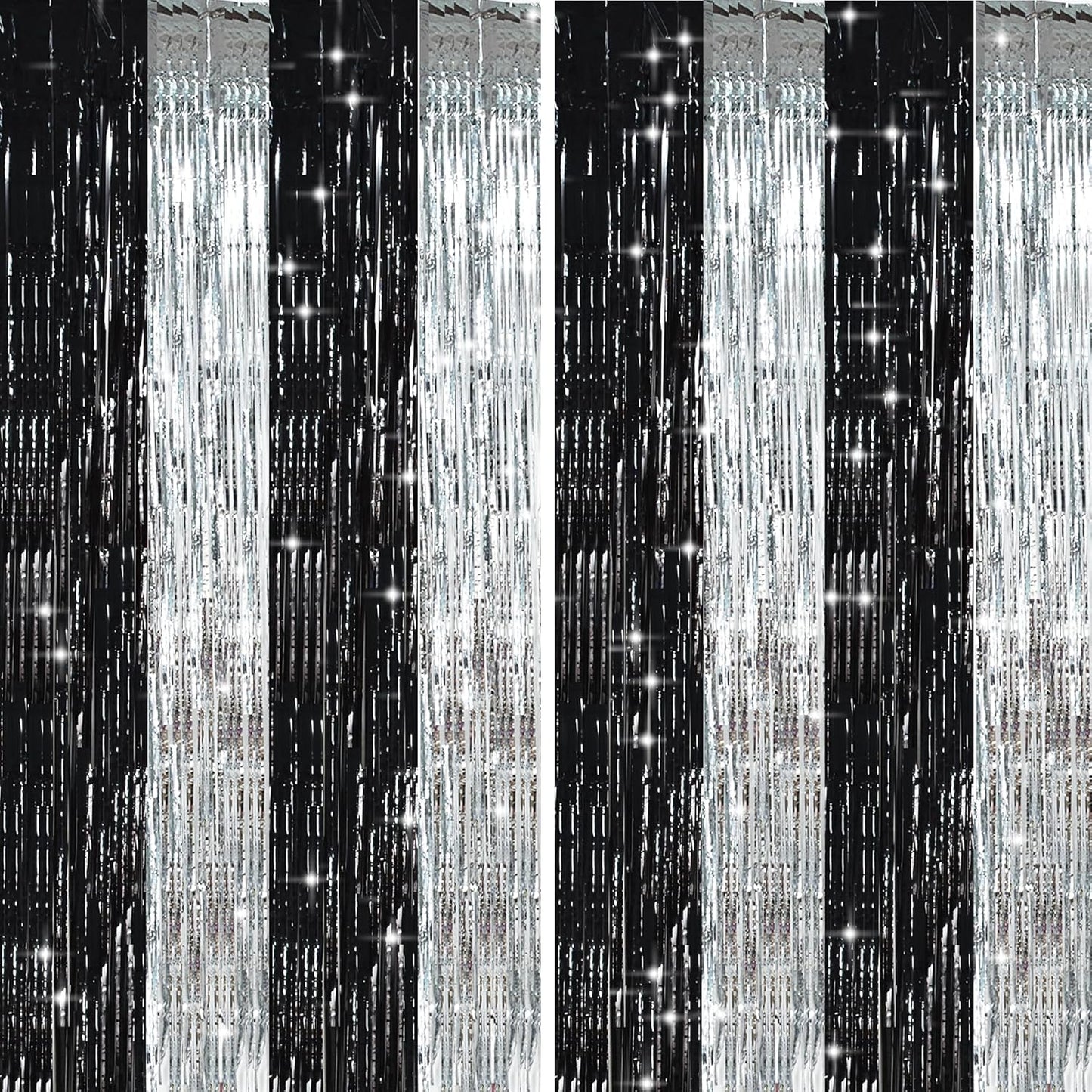 TONIFUL Silver Black Door Streamers,Silver and Black Photo Booth Backdrop Metallic Streamers Foil Fringe Curtain for Birthday,New Year,Graduation,Grad,Bachelorette Party Streamers Decoration