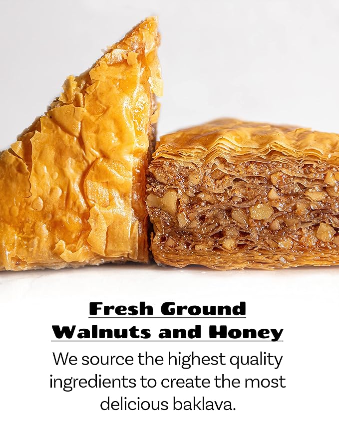 Bakluva 16-Piece Baklava Pastry Dessert Gift Box - (16) Large 2.3 oz (66 gram) Pieces - Perfect for Gifts, Parties, and More