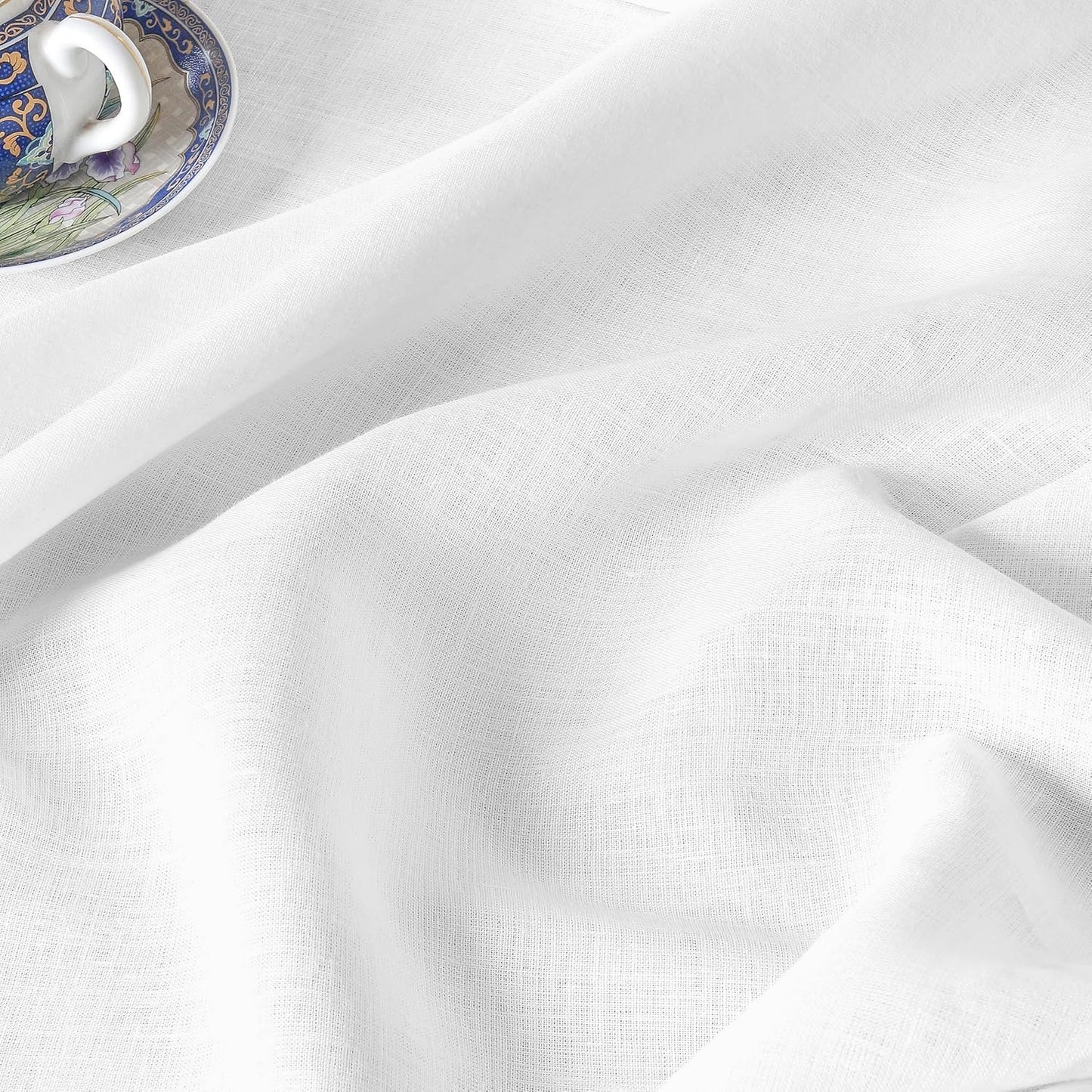 D'Moksha Homes White Linen Tablecloth 60 x 156 Inch - 100% Pure Linen White Tablecloth for Rectangle Tables - Classic Hemstitch, Machine Washable Table Cloth for Fall, Autumn and Halloween